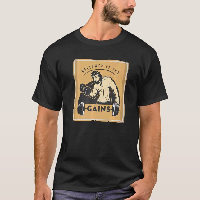 Camiseta Hallow Be Thains Muscle Jesus Levantando Peso (Frente)