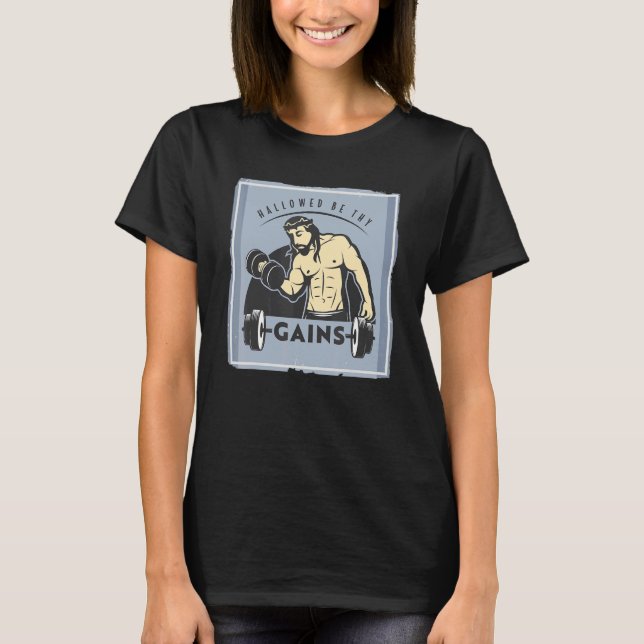 Camiseta Hallow Be Thains Muscle Jesus Levantando Peso (Frente)