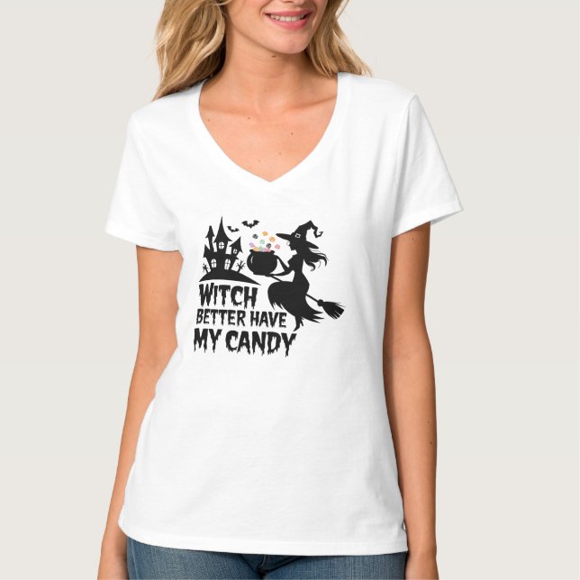 Camiseta Halloween A Bruxa com doce (Frente)