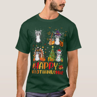 Camiseta Halloween Ação de Graças Raccoon de Natal Hallotha