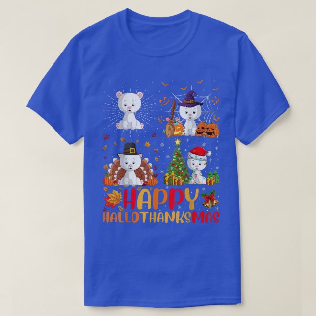Camiseta Halloween Ação de Graças Urso de Natal Hallothanks (Frente do Design)
