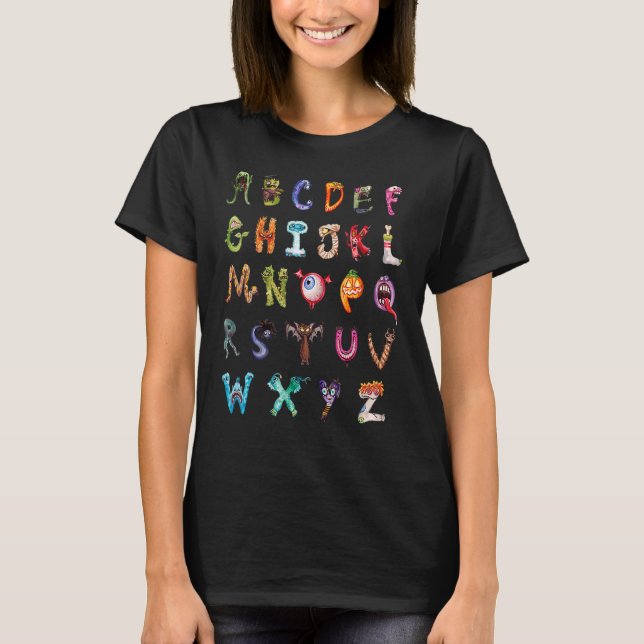 Camiseta Halloween Alphabet ABCs Learning Kindergarten Teac (Frente)