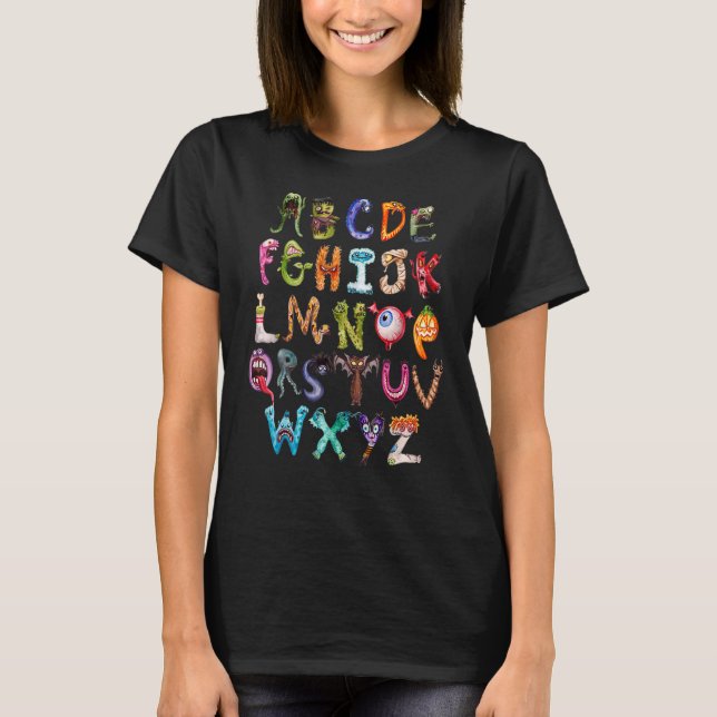 Camiseta Halloween Alphabet ABCs Learning Kindergarten Teac (Frente)