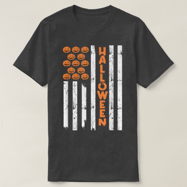 Camiseta Halloween American Flag Pumpkin EUA  (Frente do Design)