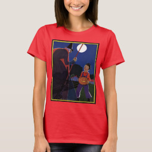 Camiseta Halloween Antigo, Bruxa Assustadora com Menino