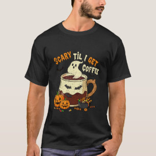 Camiseta Halloween Assustador Até Eu Tomar Café Latte Amant