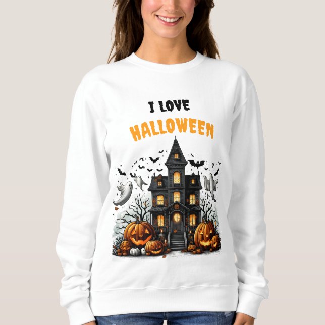 Camiseta Halloween assustador com abóboras e fantasmas (Frente)