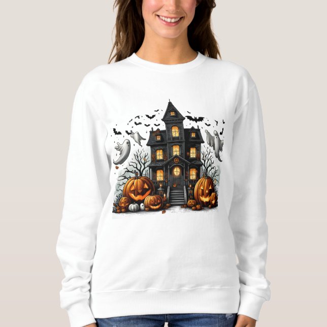 Camiseta Halloween assustador com abóboras e fantasmas (Frente)