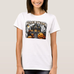 Camiseta Halloween assustador com fantasmas e abóboras