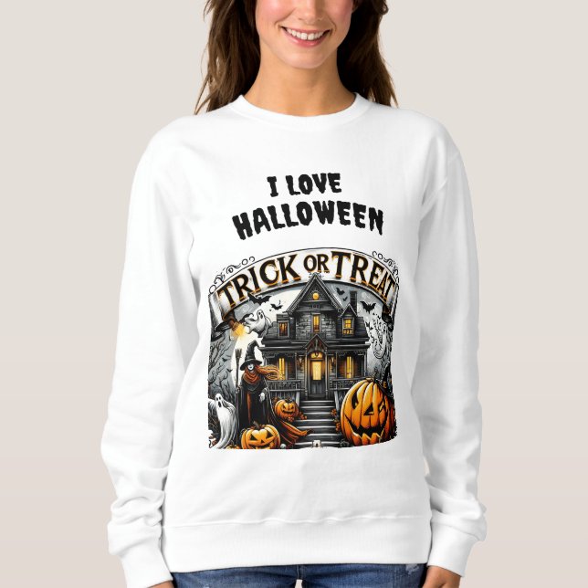 Camiseta Halloween assustador com fantasmas e abóboras (Frente)