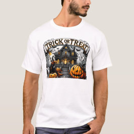 Camiseta Halloween assustador com fantasmas e abóboras