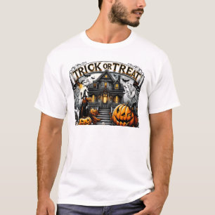 Camiseta Halloween assustador com fantasmas e abóboras
