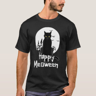 Camiseta Halloween Assustador Gráfico Feliz Meoween Gato Pr