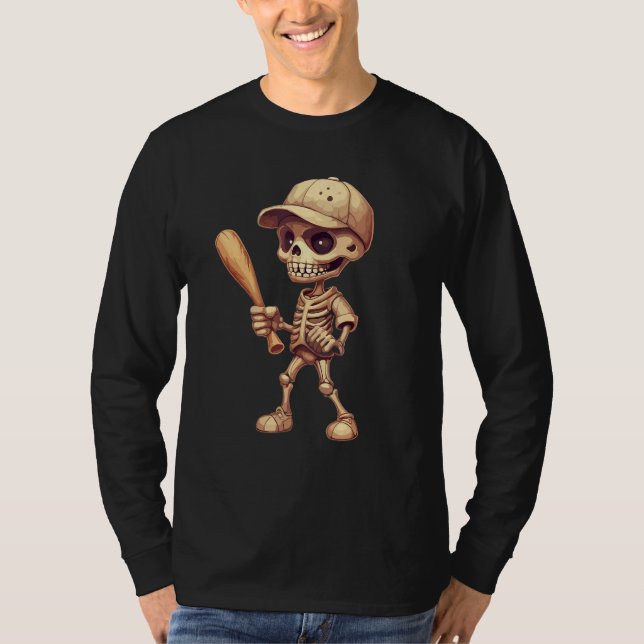 Camiseta Halloween baseball skeleton for youth boys basebal (Frente)