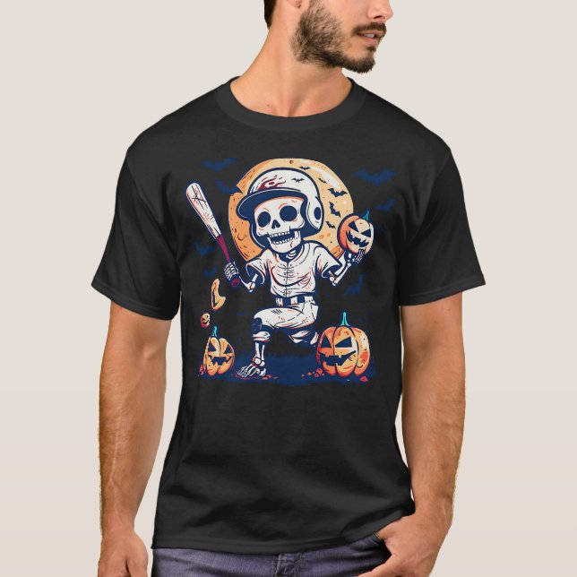 Camiseta Halloween Baseball Skeleton Holding A Baseball Bat (Frente)