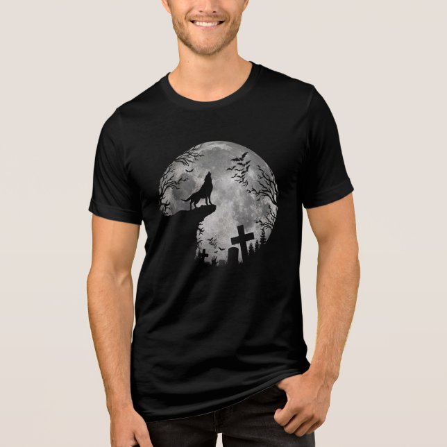Camiseta Halloween Bats e Wolf Howling Moon (Frente)