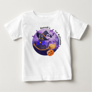 Camiseta Halloween Bebê Gatinho Fofo Bruxa Nome Personaliza
