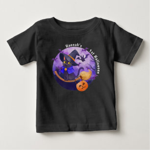 Camiseta Halloween Bebê Gatinho Fofo Bruxa Nome Personaliza