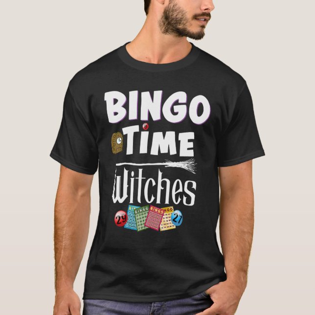 Camiseta Halloween Bingo Time Bruxas Mulheres Jogador de Bi (Frente)