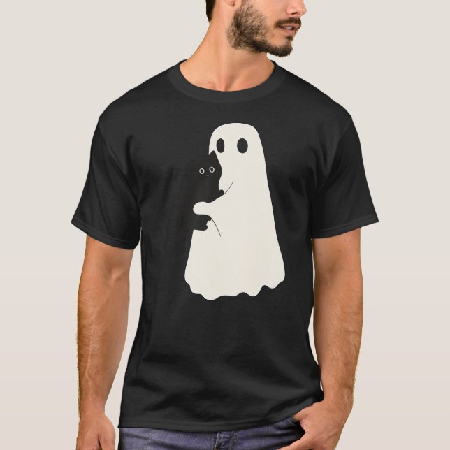 Camiseta Halloween Black Cat And Ghost Cats Ghosts Retro Gr (Frente)