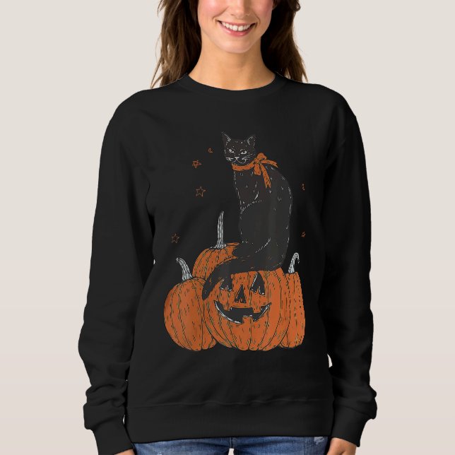 Camiseta Halloween Black Cat On Pumpkin Halloween Costume (Frente)