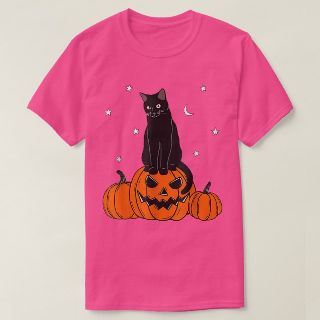 Camiseta Halloween Black Cat on Pumpkin with Autumn Star Ka (Frente do Design)
