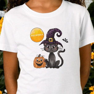 Camiseta Halloween Black Cat Pumpkin Name