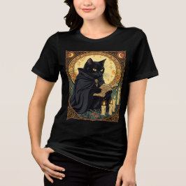 Camiseta Halloween Black Cat Reading A Book