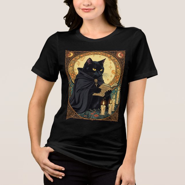 Camiseta Halloween Black Cat Reading A Book (Frente)
