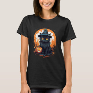 Camiseta Halloween Black Cat Witch Pumpkin Assustador Scary