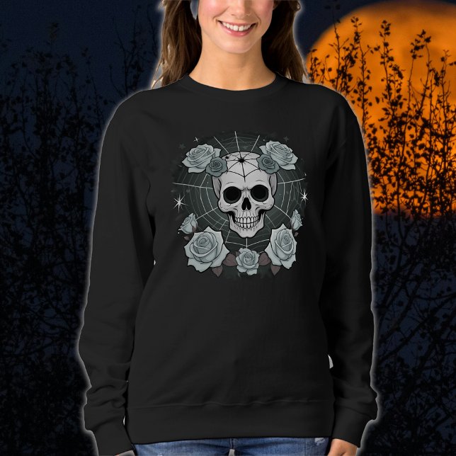 Camiseta Halloween Black Skulls & Rosas Spooky (Criador carregado)