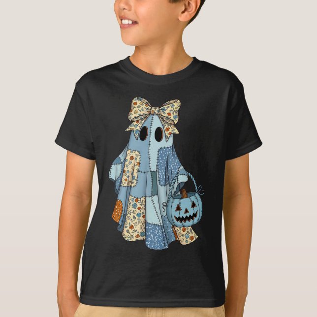 Camiseta Halloween Blue Denim Ghost Trendy Denim Patch (Frente)