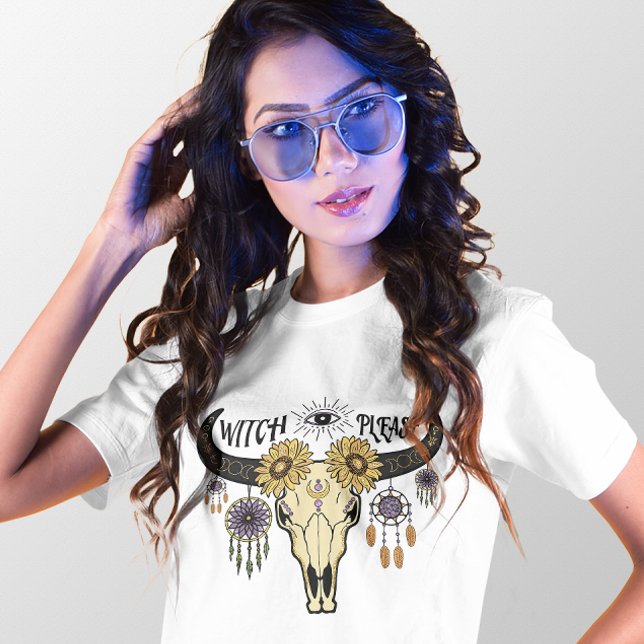 CAMISETA HALLOWEEN BOHO MAU EYE WITCH POR FAVOR SKULL (Criador carregado)