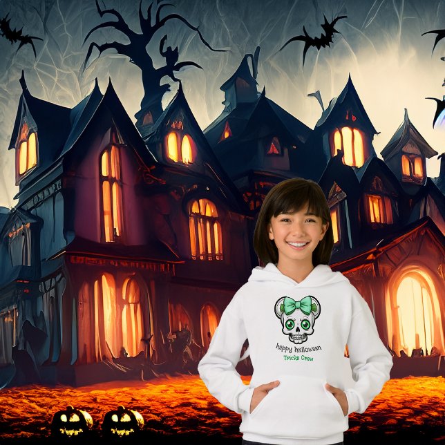 Camiseta Halloween Bonito Skull Green Arco Personalize (Criador carregado)
