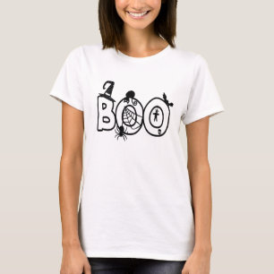 Camiseta Halloween Boo com bruxas e aranha de gato preto