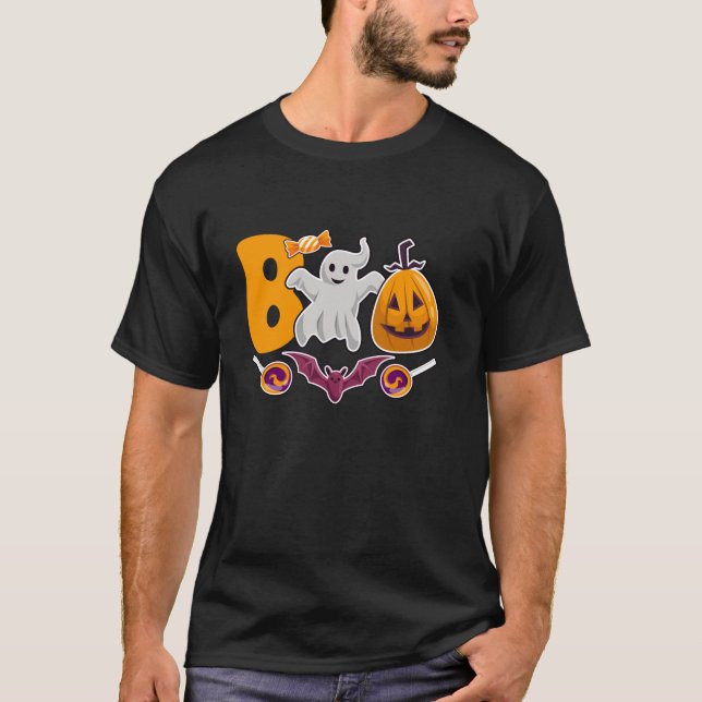 Camiseta Halloween Boo Cute Ghost Pumpkin Spider Hallow (Frente)