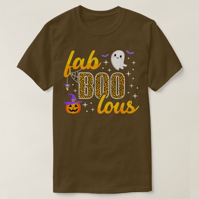 Camiseta Halloween Boo Faboolous Leopard Pumpkin Withat (Frente do Design)