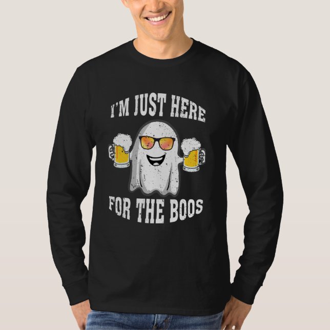 Camiseta Halloween Boo Ghost Drink Beer Just Here For Boos  (Frente)