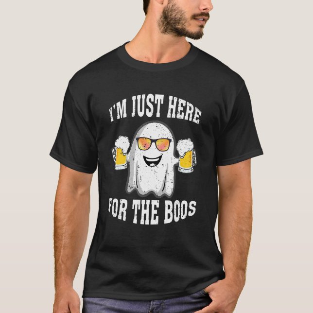 Camiseta Halloween Boo Ghost Drink Beer Just Here For Boos  (Frente)