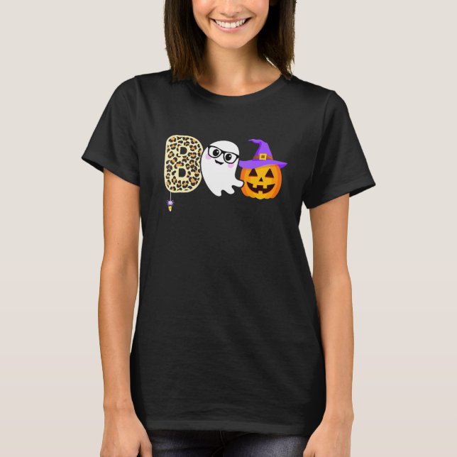 Camiseta Halloween Boo Ghost Leopard Pumpkin Witch Hat Boys (Frente)