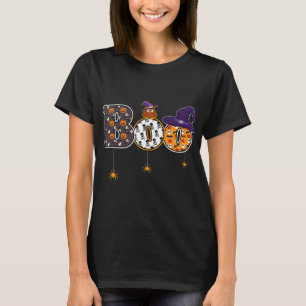Camiseta Halloween Boo Owen com bruxaria de chapéu