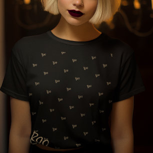 Camiseta Halloween boo typografia ouro negro