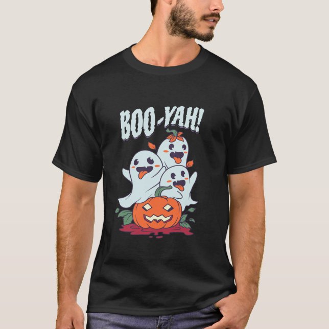 Camiseta Halloween Boo Yah Funny Ghost Jack o Lantern Pumpk (Frente)