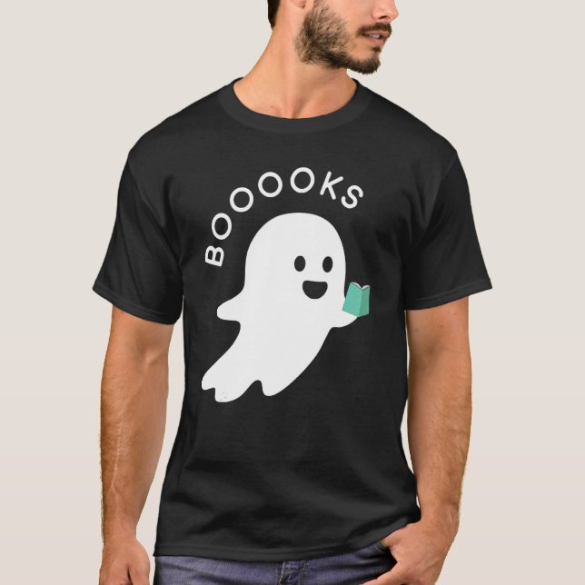 Camiseta Halloween Booooks Ghost Reading Boo Read Books Lib (Frente)