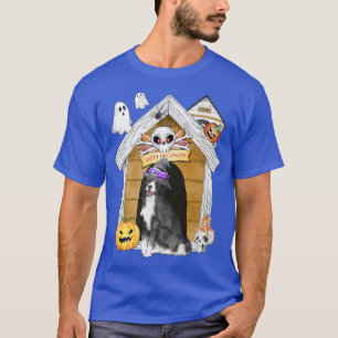 Camiseta Halloween Border Collie Dog Witch Assombrou Casa