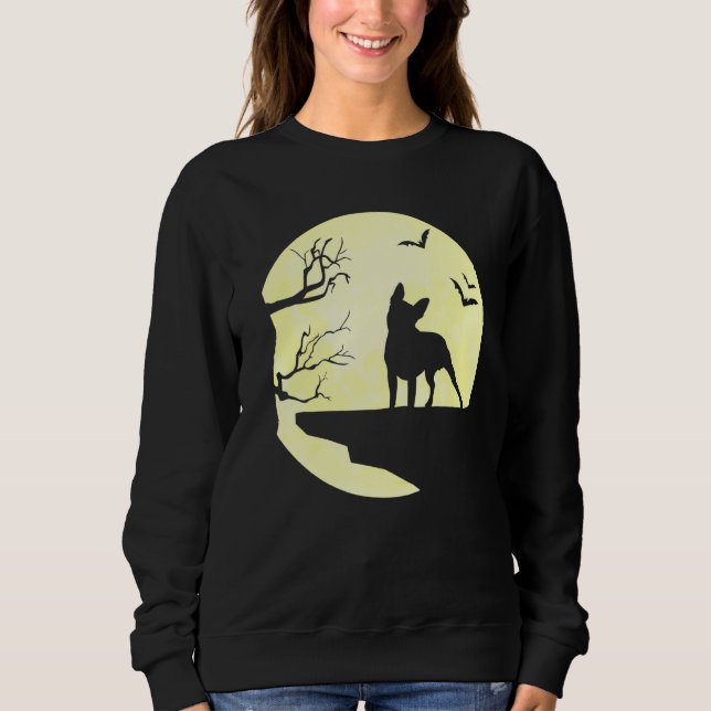Camiseta Halloween Boston Terrier Silhouket Moon Bats (Frente)