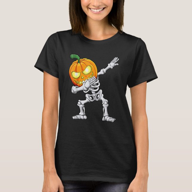 Camiseta Halloween Boys Dabbing Skeleton Scary Pumpkin Jack (Frente)