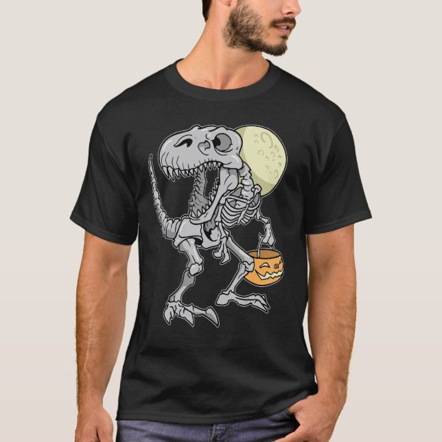 Camiseta Halloween Boys Dinosaur Skeleton rex Scary Pumpkin (Frente)