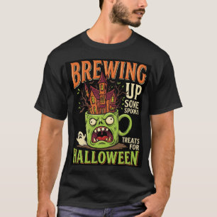Camiseta Halloween Brewing Up Spooky Tratamentos Caneca Ass