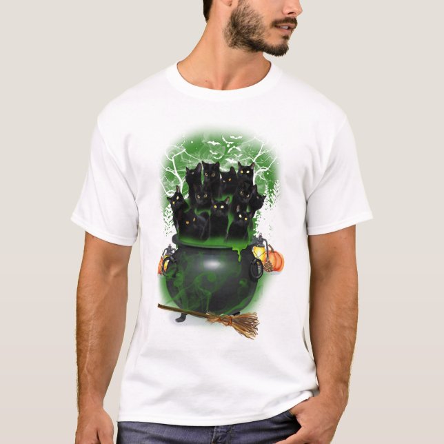 Camiseta Halloween Bruxa Gato Preto (Frente)